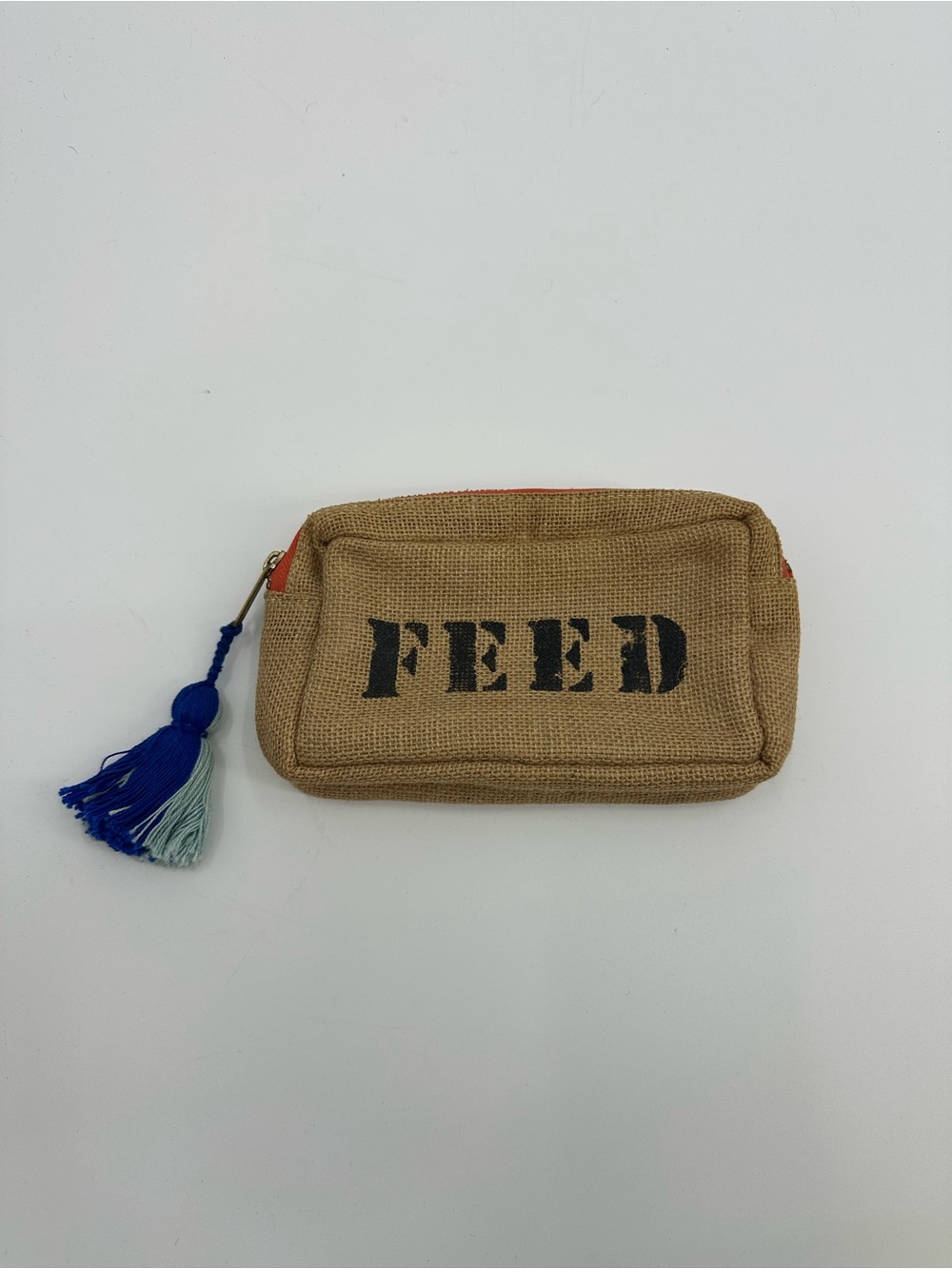 FEED Natural Jute Cosmetic Pouch with Blue Tassel